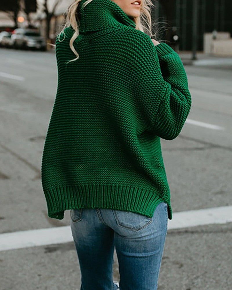 Knitted sweater with stand-up collar and long sleeves