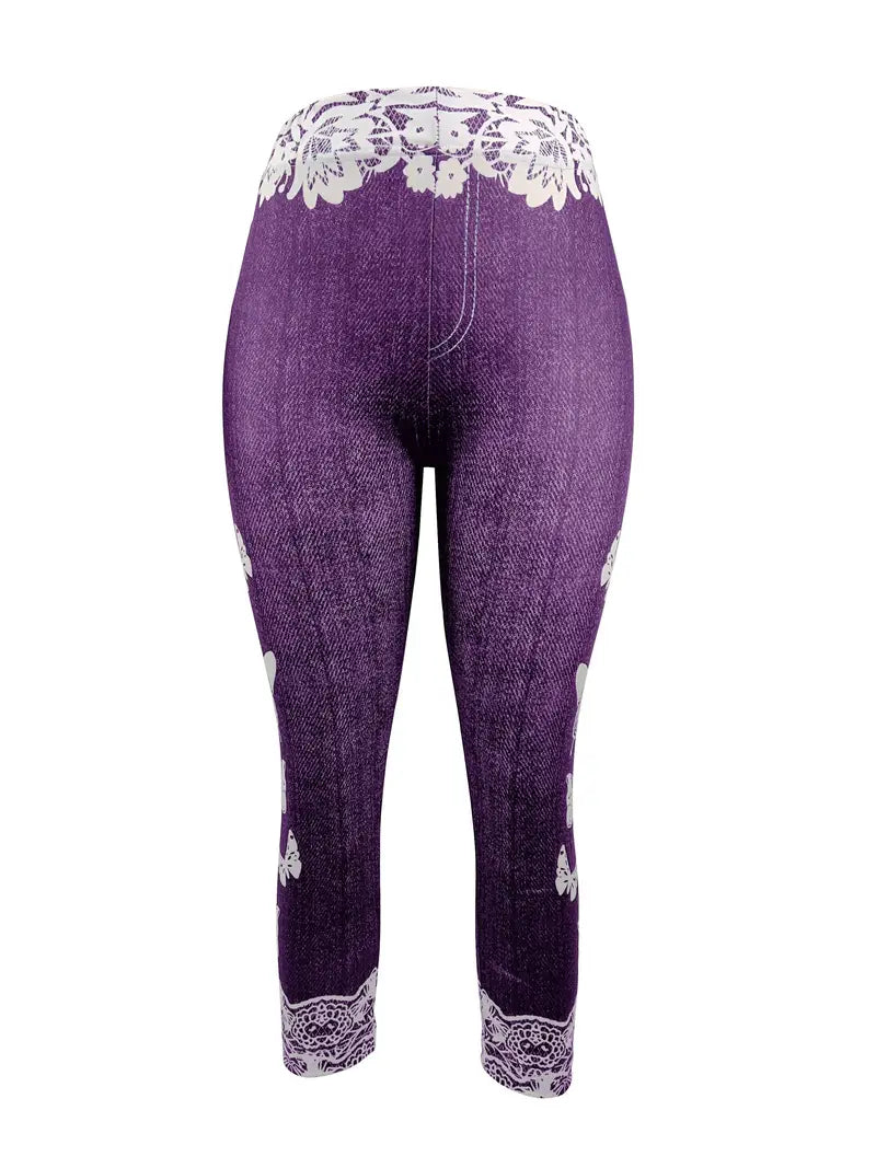 Purple Butterfly Lace Summer Capri Jeans