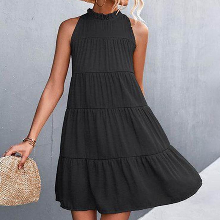 Cool Solid Color Sleeveless Black Mini