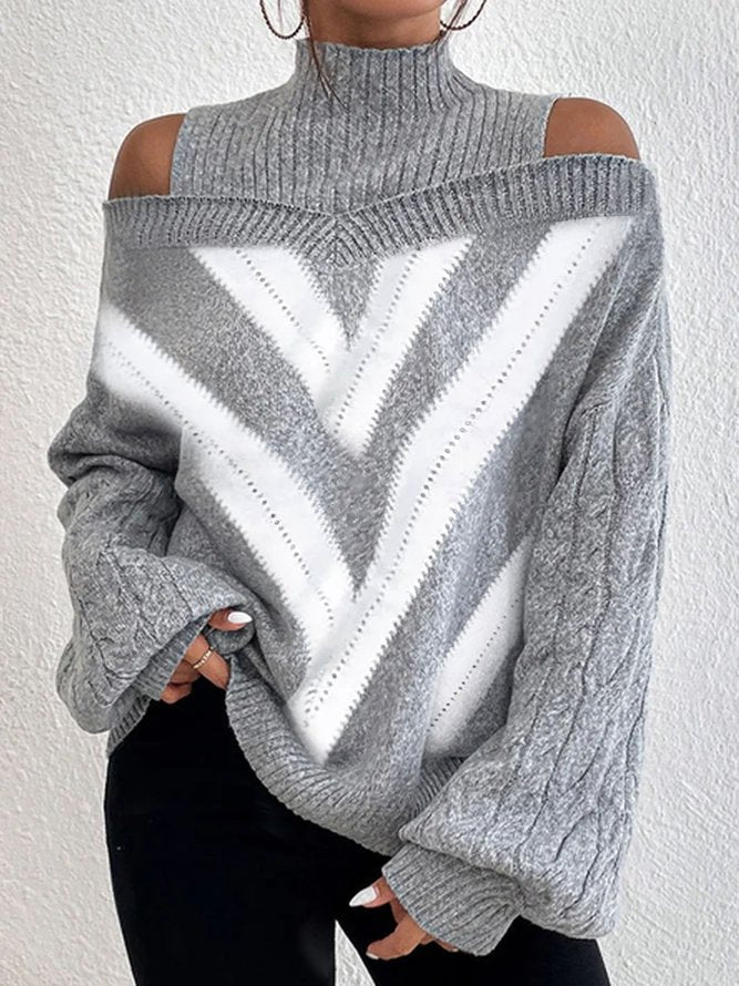 Grey color block sweater in vintage look