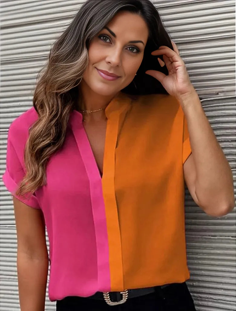 Stunning short sleeve color block top