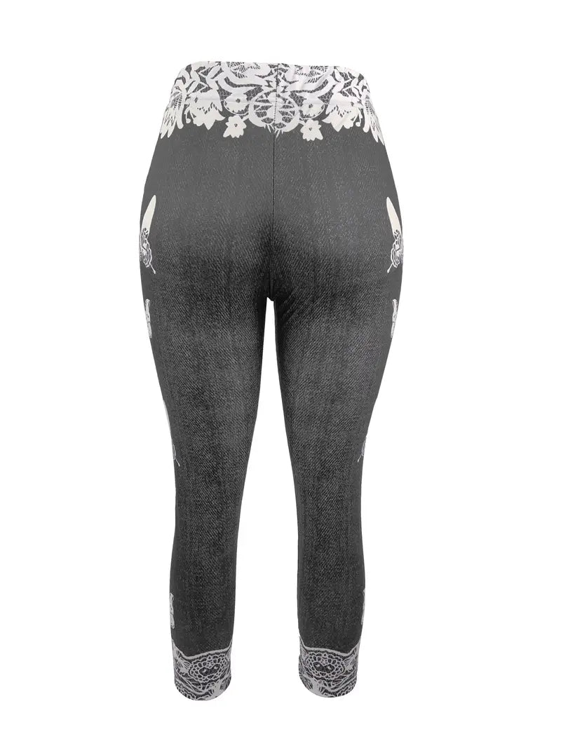 Grey Butterfly Lace Summer Capri Jeans