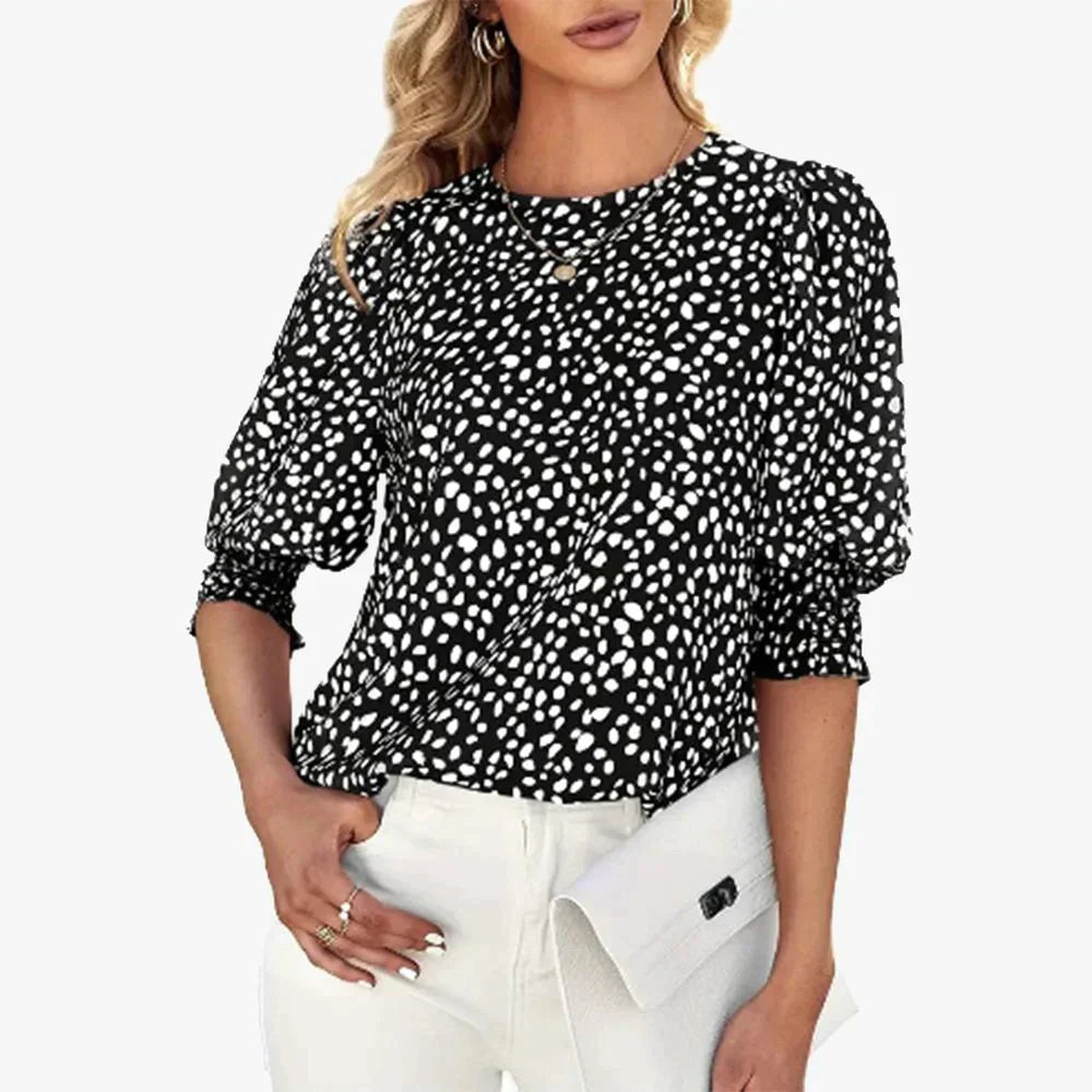 Black Print Round Neck Top