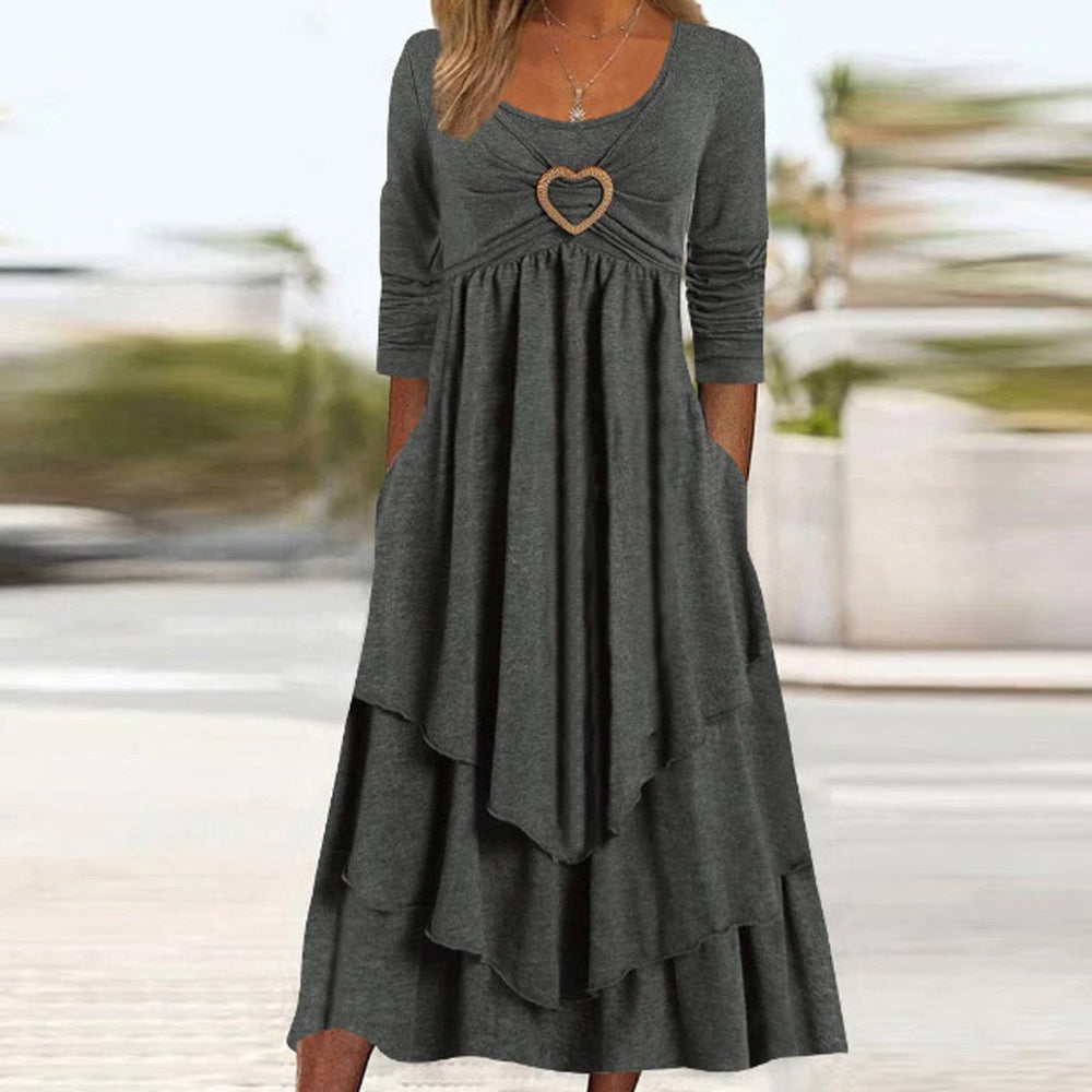 Comfortable monochrome midi dress with long sleeves