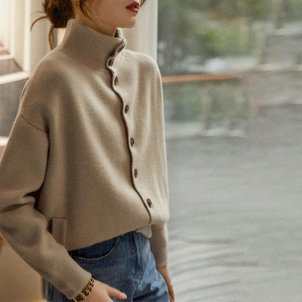 Apricot long-sleeved plain sweater