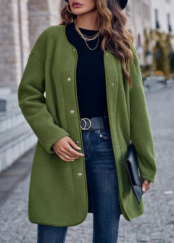 Green solid color cardigan with long sleeves