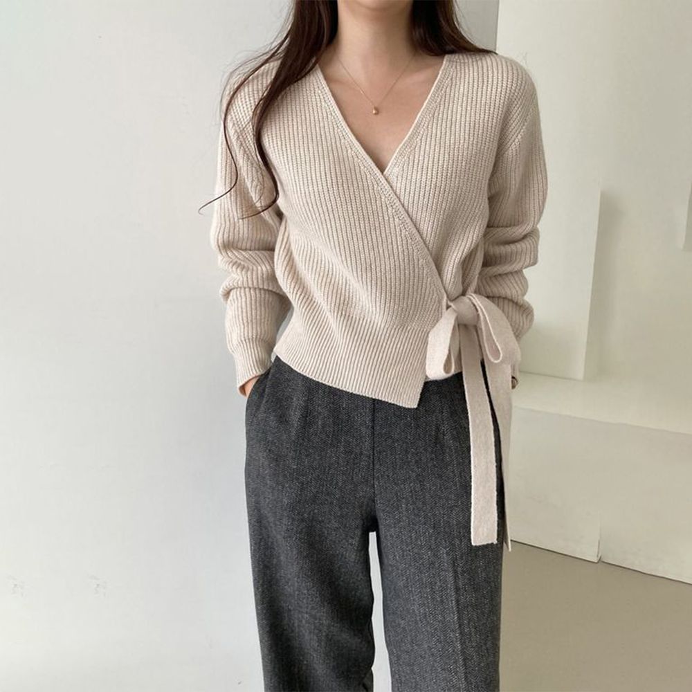 Elegant simple sweater with V-neck