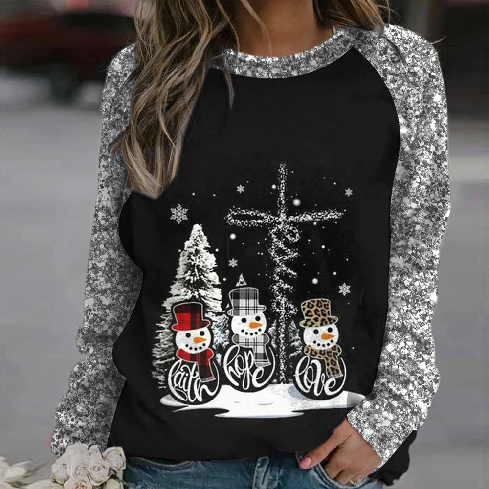 Three snowmen Christmas tree long sleeve shirt