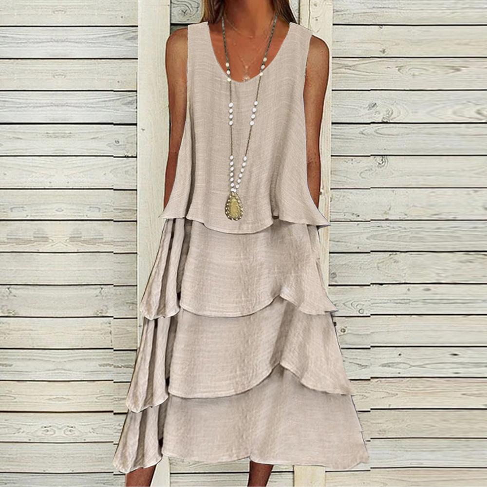 Apricot Sleeveless Prairie Midi Dress With Ribbons