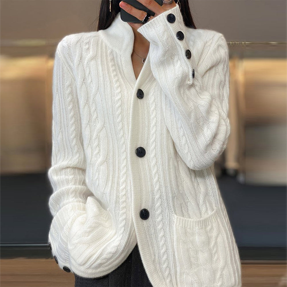 White sweater cardigan with button placket