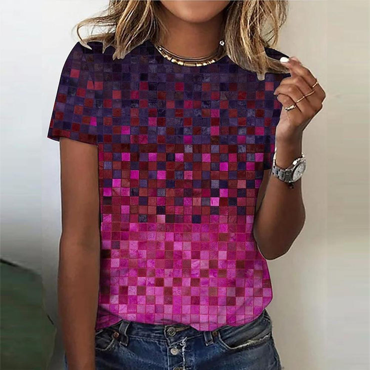 Fuchsia color block top with short sleeves