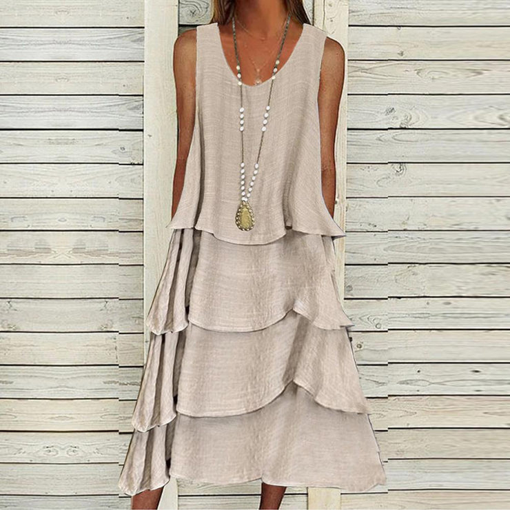 Apricot Sleeveless Prairie Midi Dress With Ribbons