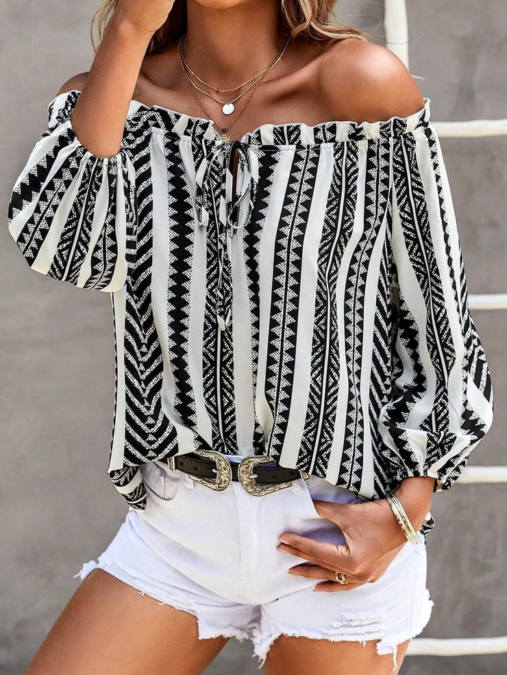 Black and white off-the-shoulder top