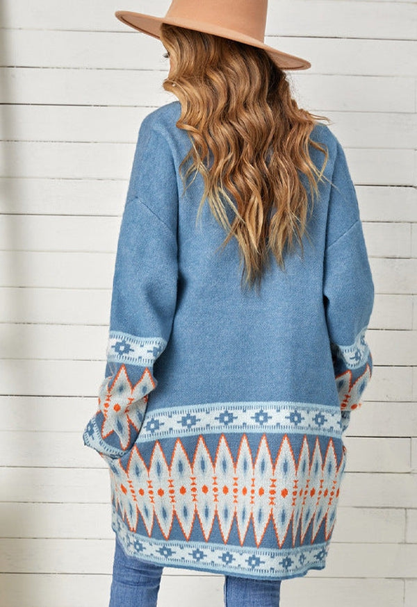 Fresh print Blue cardigan with long sleeves