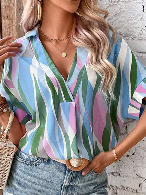 Chic short sleeve geometric top