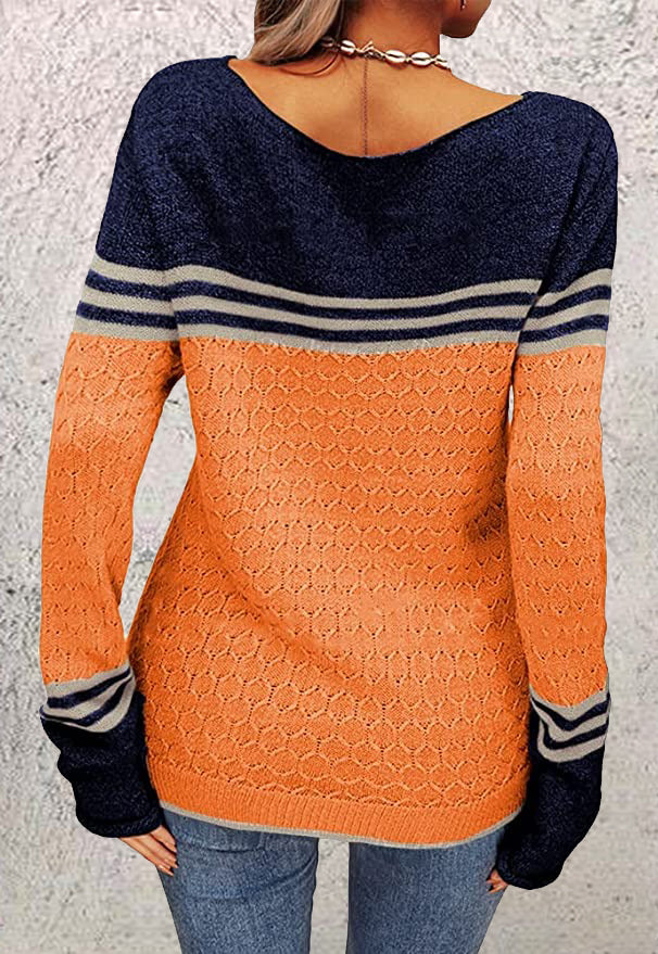 Orange and blue striped long sleeve top