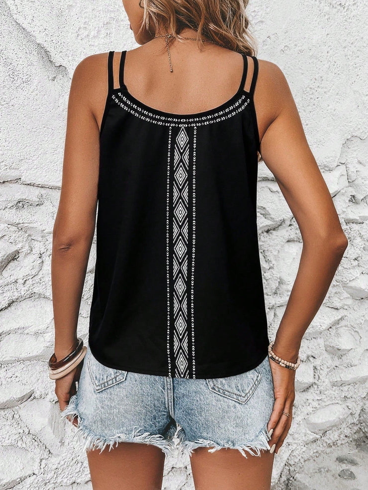 Black sleeveless print top