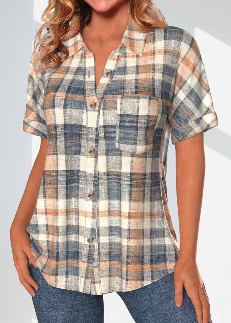 Apricot short-sleeved check top