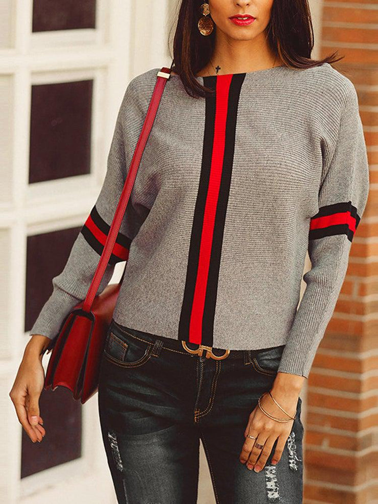 Boston Red Striped Grey Dolman Sweater