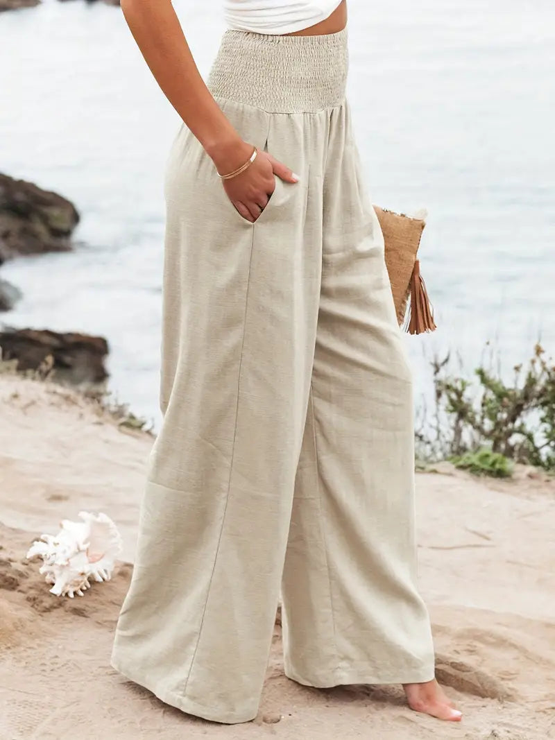 Natural colors Linen look Beach Palazzo trousers