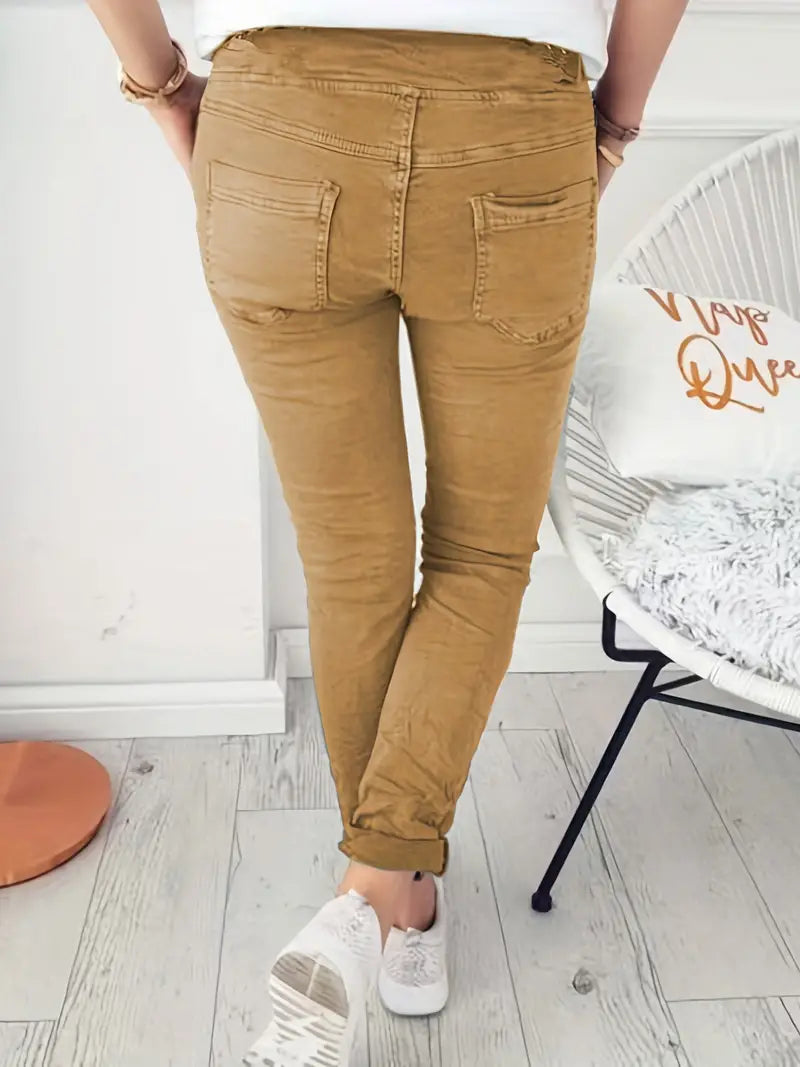 Casual sand colors Lace-up waistband Jogging chic trousers