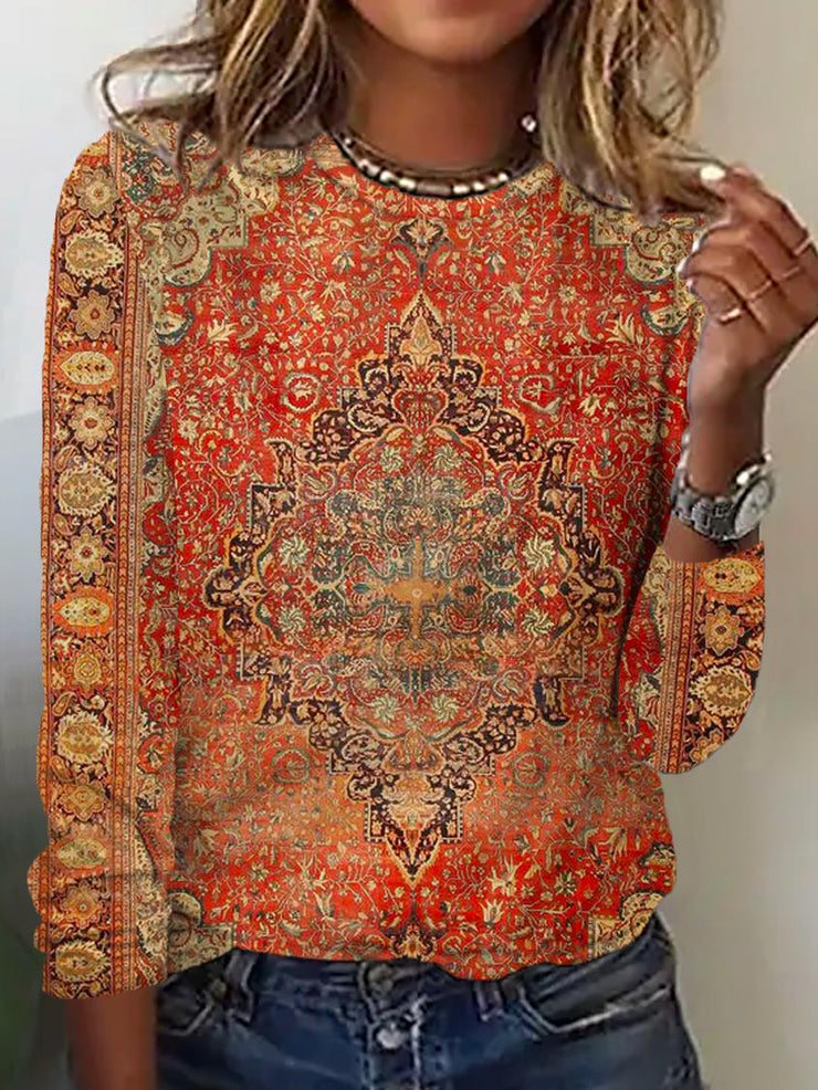 Yellow-Orange Vintage Print Long Sleeve Shirt