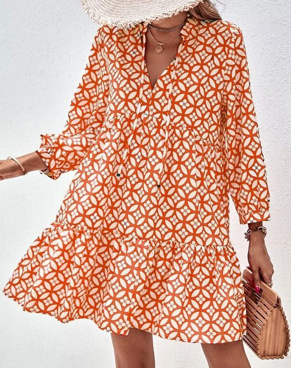 Unique mini dress with 3/4-length sleeves in orange