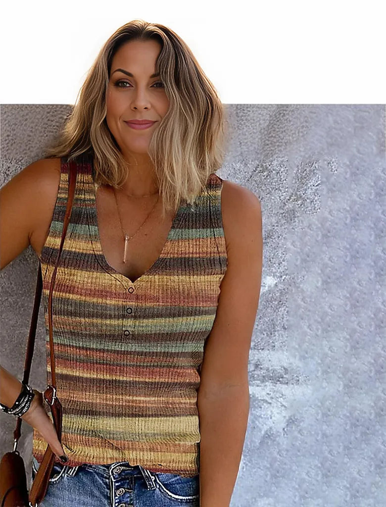 Brown sleeveless striped top