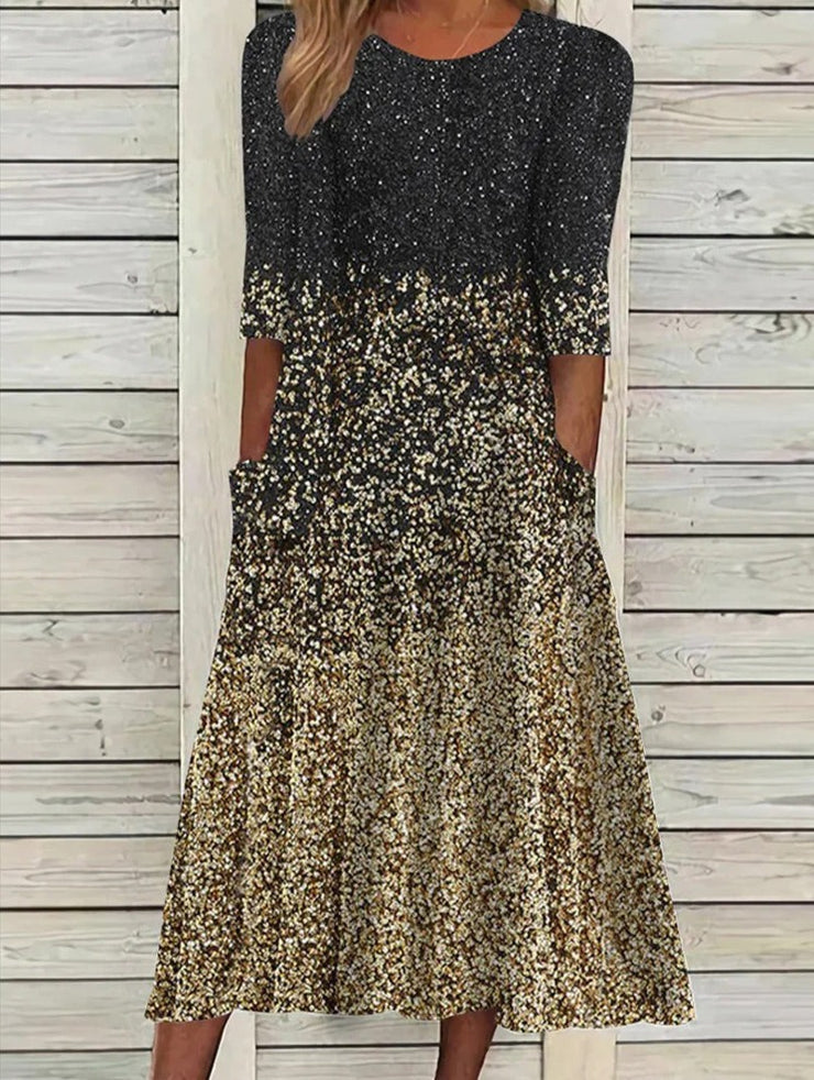 Beautiful golden midi dress with half sleeves