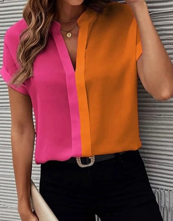 Stunning short sleeve color block top