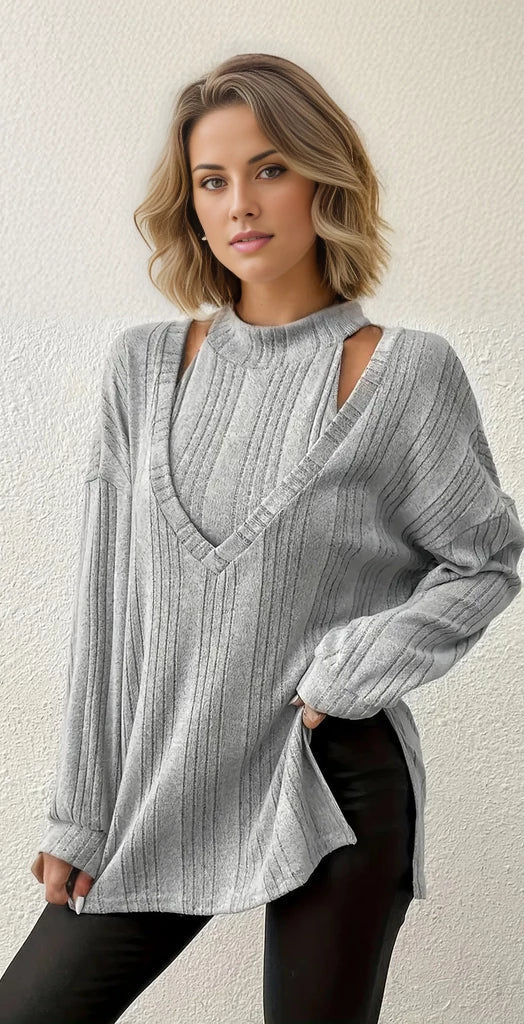 Cut-out sweater with split V-neck