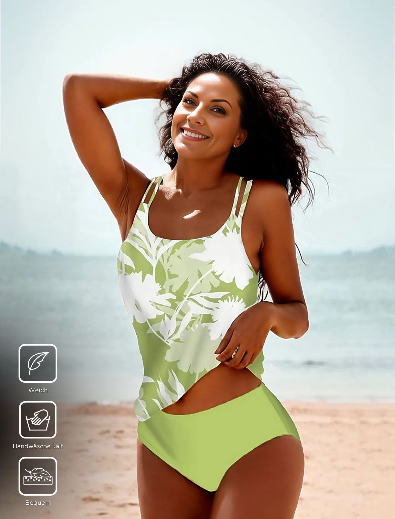 Trendy green sleeveless swimwear