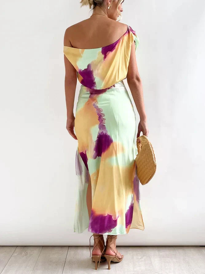 Elegant midi dress with multicolor print