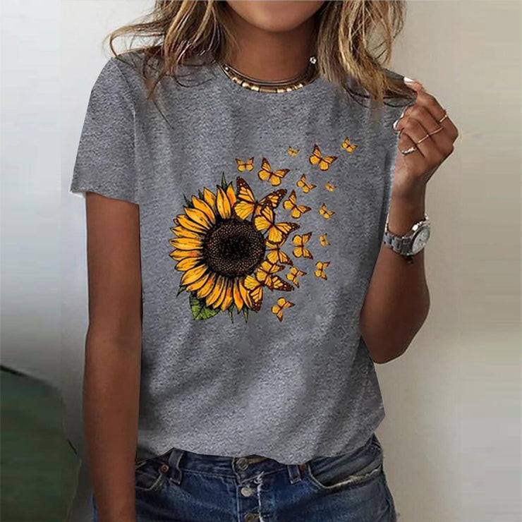 Grey short sleeve top with floral print