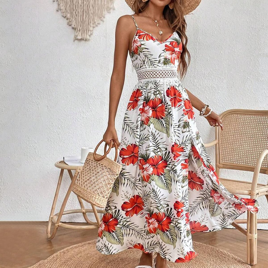 Romantic sleeveless maxi dress with floral print