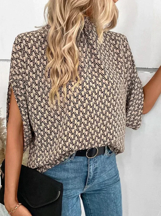 Retro Print Mock Neck Top