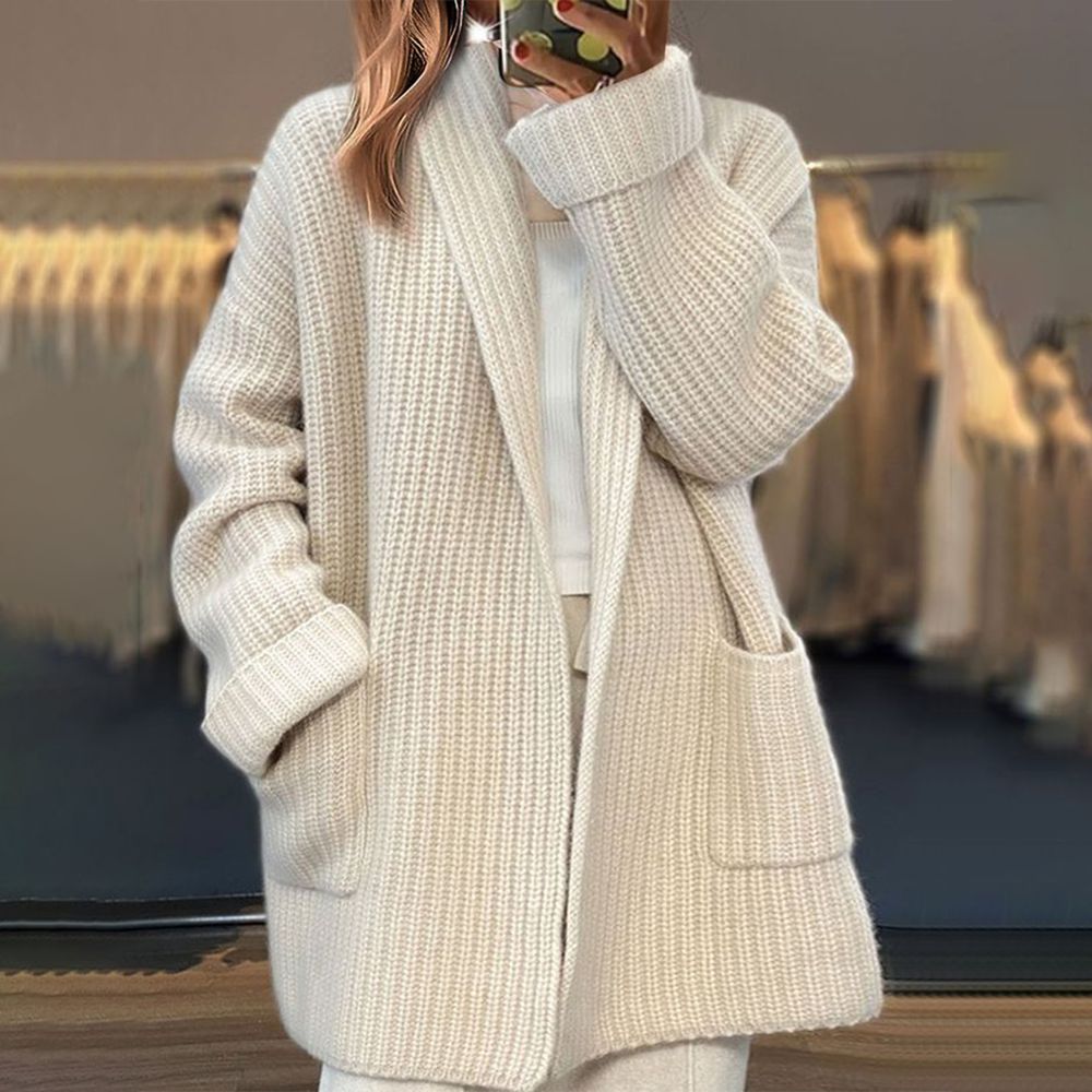 White solid color long sleeve cardigan