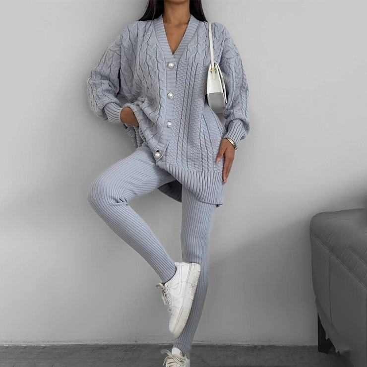 Grey monochrome V-neck lounge set