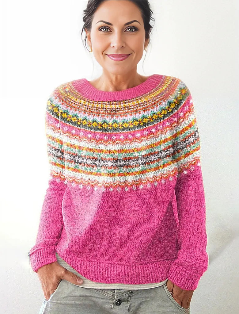 Sweet pink crew neck sweater with print