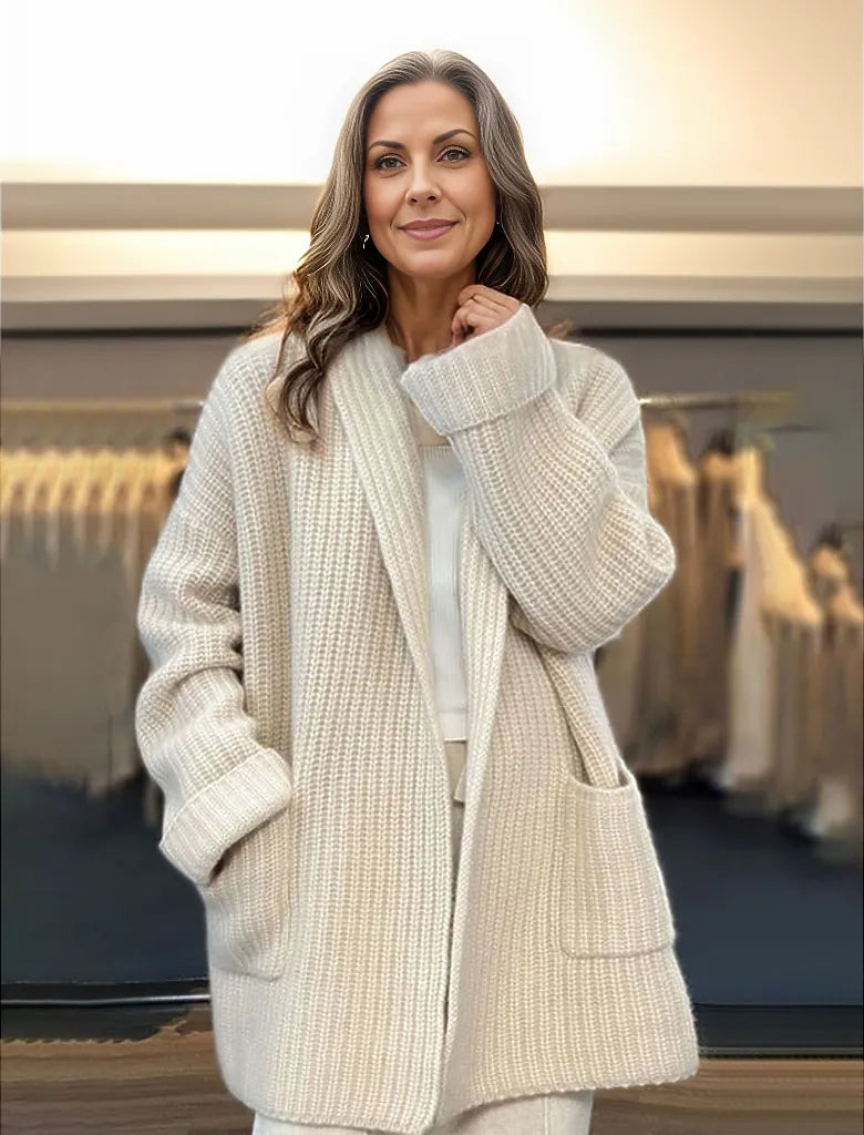 White solid color long sleeve cardigan