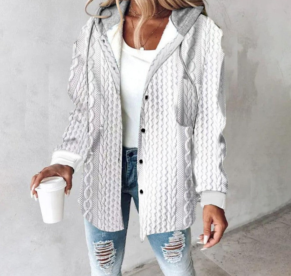 Basic White Solid Color Hoodie Outerwear