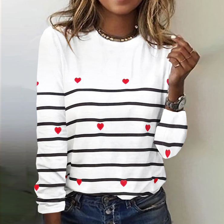 Long Sleeve Top Heart Navy Stripe