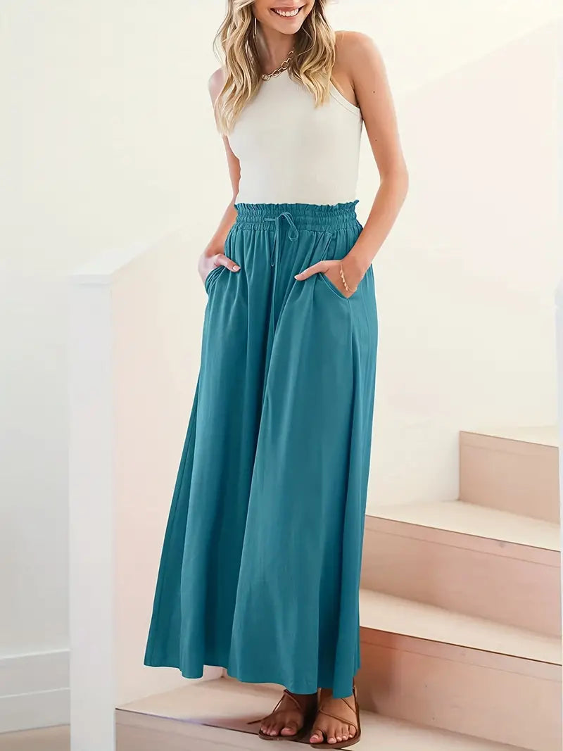 Turquoise Relaxed Light Palazzo Summer Pants