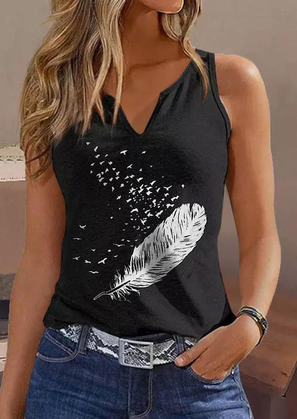 Black sleeveless tank top with print