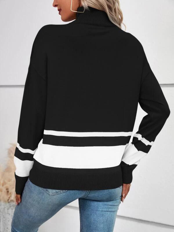 Comfortable black color block sweater