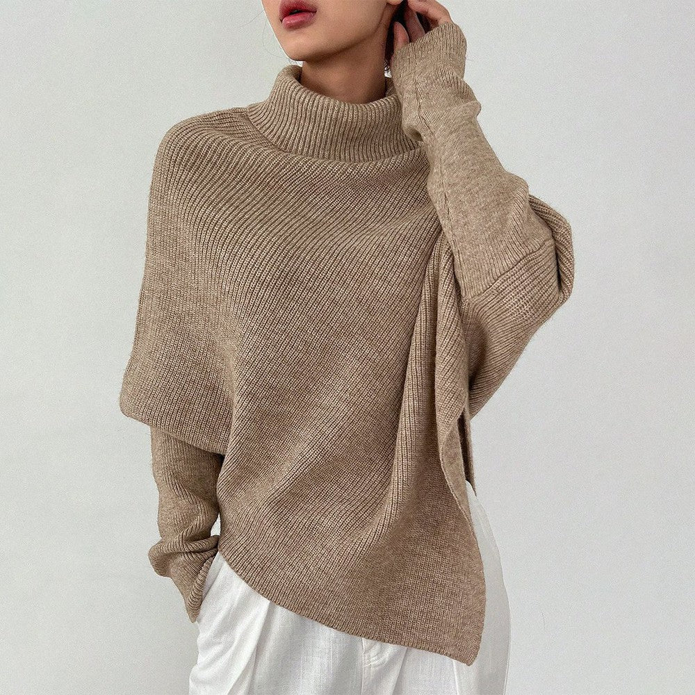 Apricot solid color sweater with turtleneck