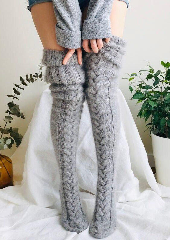 Soft, warm, thigh-high socks grey