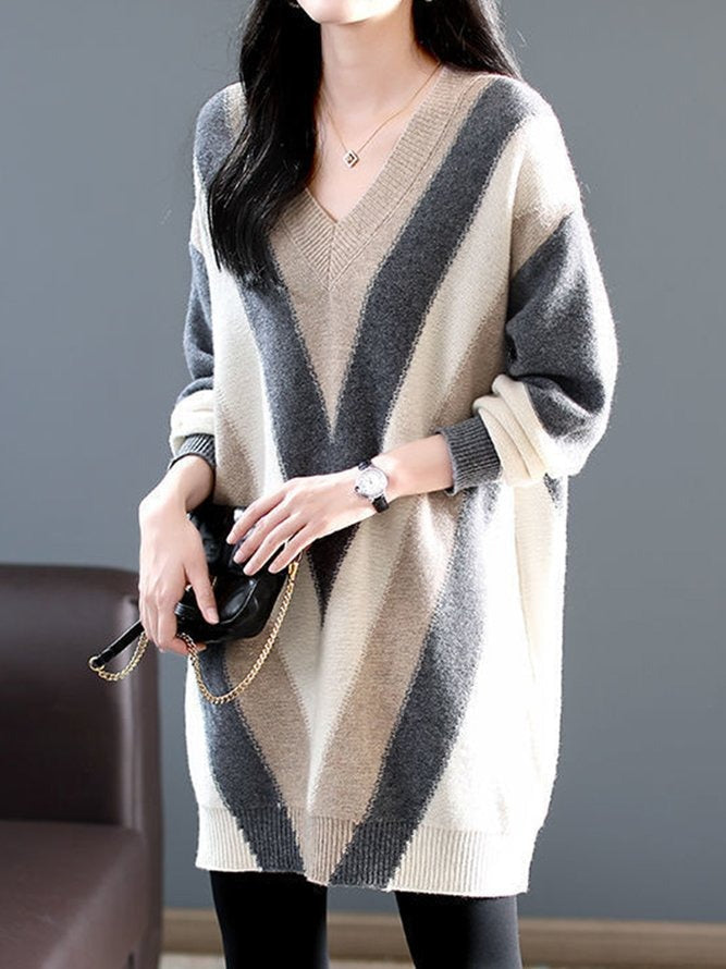 Brown long sleeve V-neck sweater