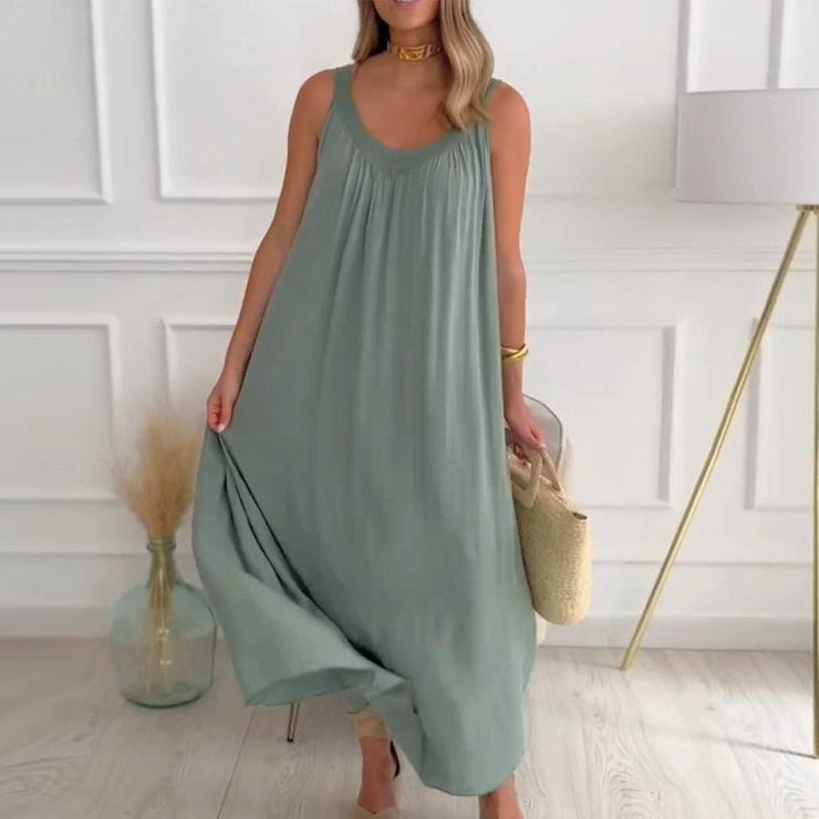 Green single color baggy maxi dress