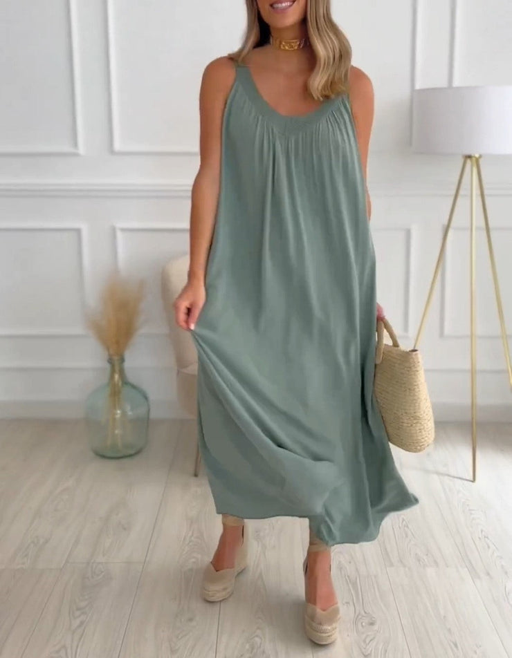 Green single color baggy maxi dress